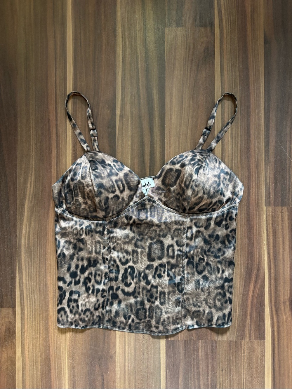 Leopard Print Satin Bustier Chemise - Brown